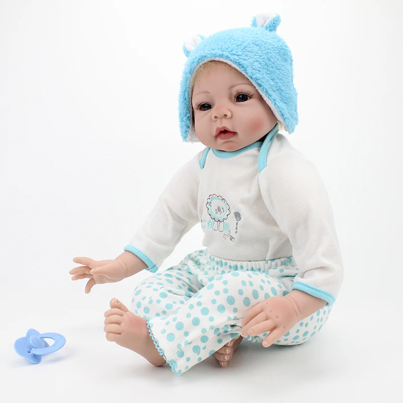 

Reborn Doll Baby Lifelike Newborn Infant Girl Winter Boy Christmas Gift Blue Plush Hat 22 inch Soft Silicone Kids Playmate