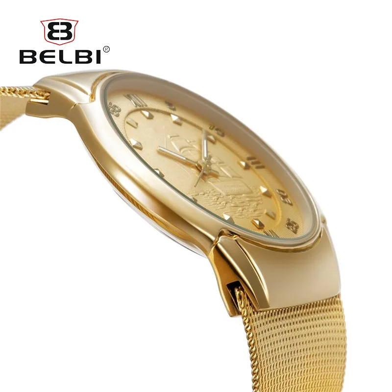 

BELBI Ultra thin Men Business Watch Male Gold Metal Bracelet Clock Mens Japan Quartz Watches Best brand Luxury Men Wristwatch