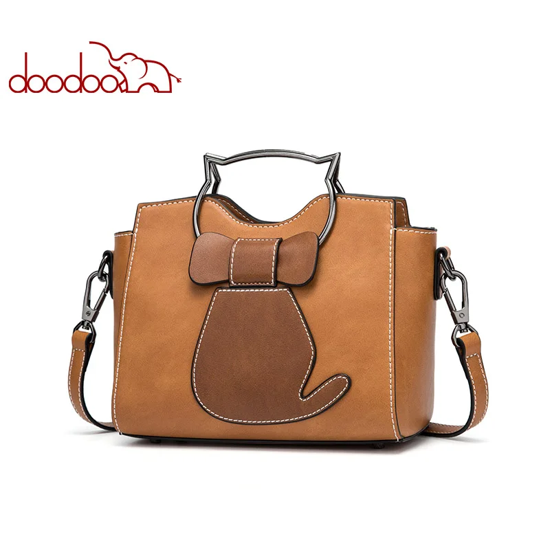 DOODOO العلامة التجارية النساء حقيبة يد حمل حقيبة الإناث الكتف Crossbody حقائب السيدات بو الجلود أعلى مقبض هريرة مظهر رسول أكياس