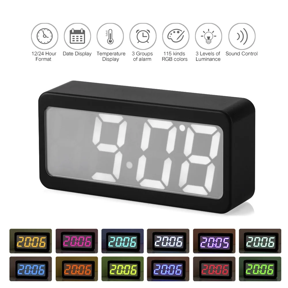 Us 16 48 Off Digital Rgb Led Alarm Clock Time Temperature Date Display Changing Color Usb Battery Ed Sound Control Desktop In