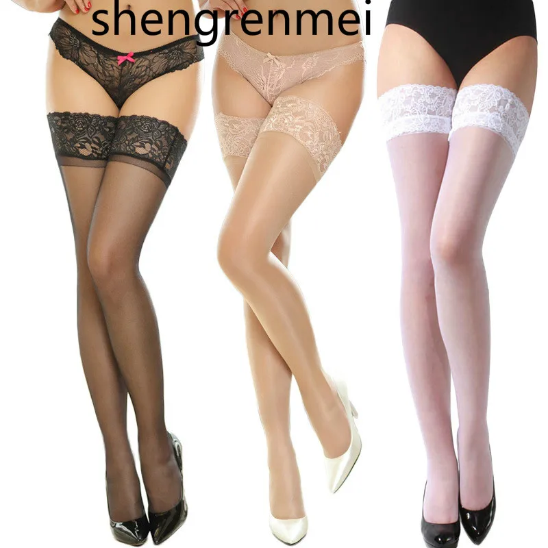 Shengrenmei Новые Сексуальные женские нескользящие эластичные шелковые чулки высотой до бедра женские длинные чулки Топ кружевной узор случайный
