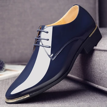 

M-anxiu 2020 Men Classic Pointed Toe Dress Mens Lace up Patent Leather Black Wedding Oxford Formal Shoes Big Size 38-48