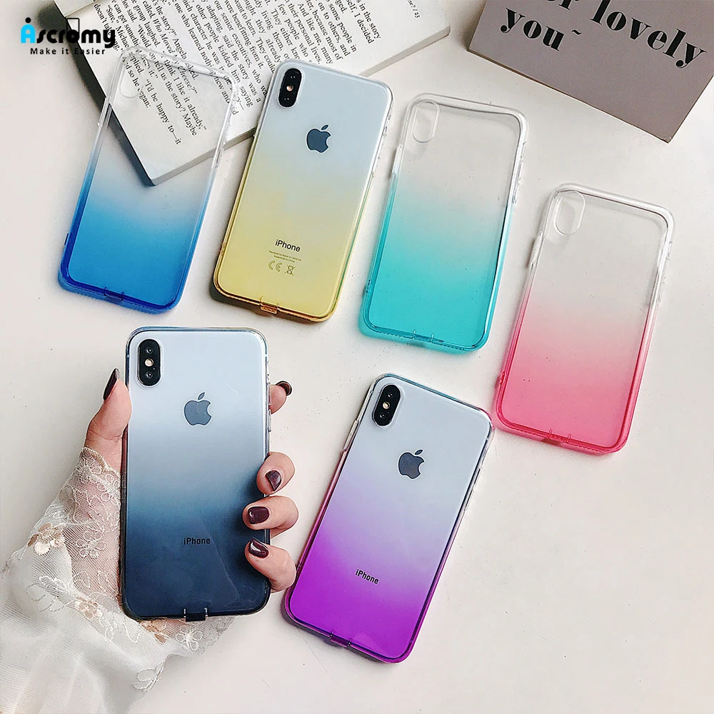 

Ascromy For iPhone XS Max Case Gradient Color Transparent Clear Silicone Cover For iPhone X XR 8 PLus 7 6 6S Luxury Accessories