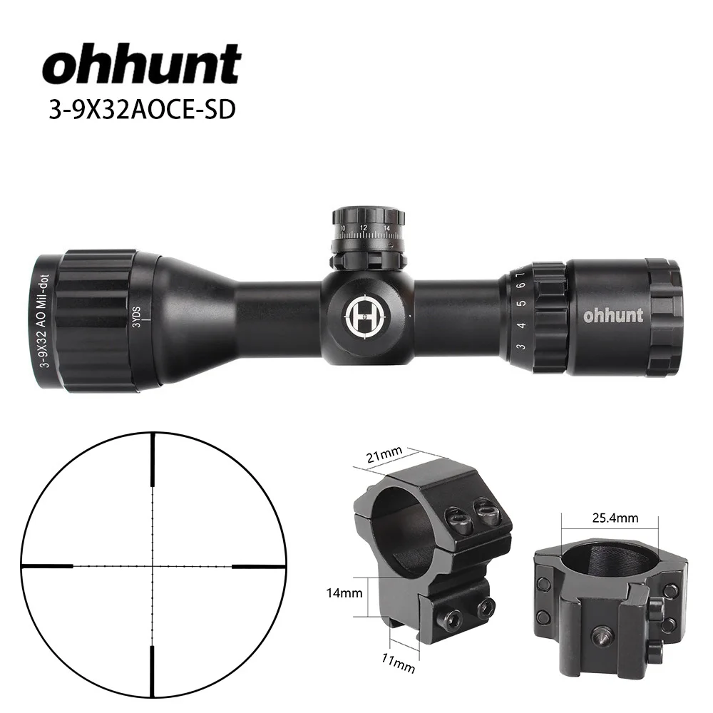 Ohhunt 3-9X32 AOCE Охотничья винтовка прицел 1/2 полумиллиметровая точечная подсветка RG Проволока Сетка Тактическая Оптика прицел с блокировкой башенок - Цвет: 25.4mm-Dovetail-SDZ