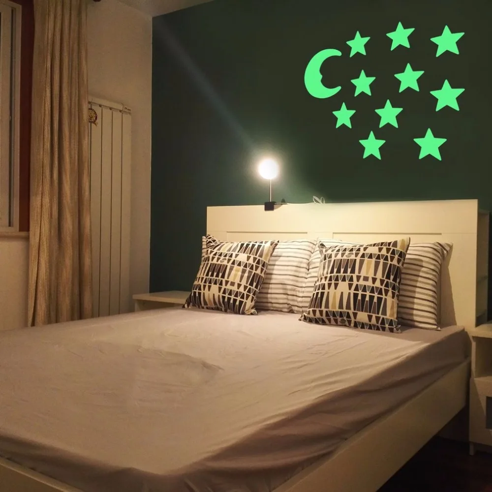 

OCDAY DIY Luminous Stars Moon Sticker Glow in the Dark Fluorescent Decal Fairy Moon Stars Sticker Kids Baby Decor Classic Toys