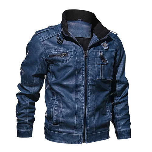 MAGCOMSEN кожаная куртка мужская Осенняя ветрозащитная модная куртка из искусственной кожи Повседневная мотоциклетная байкерская куртка из искусственной кожи SSFC-23 - Цвет: Blue