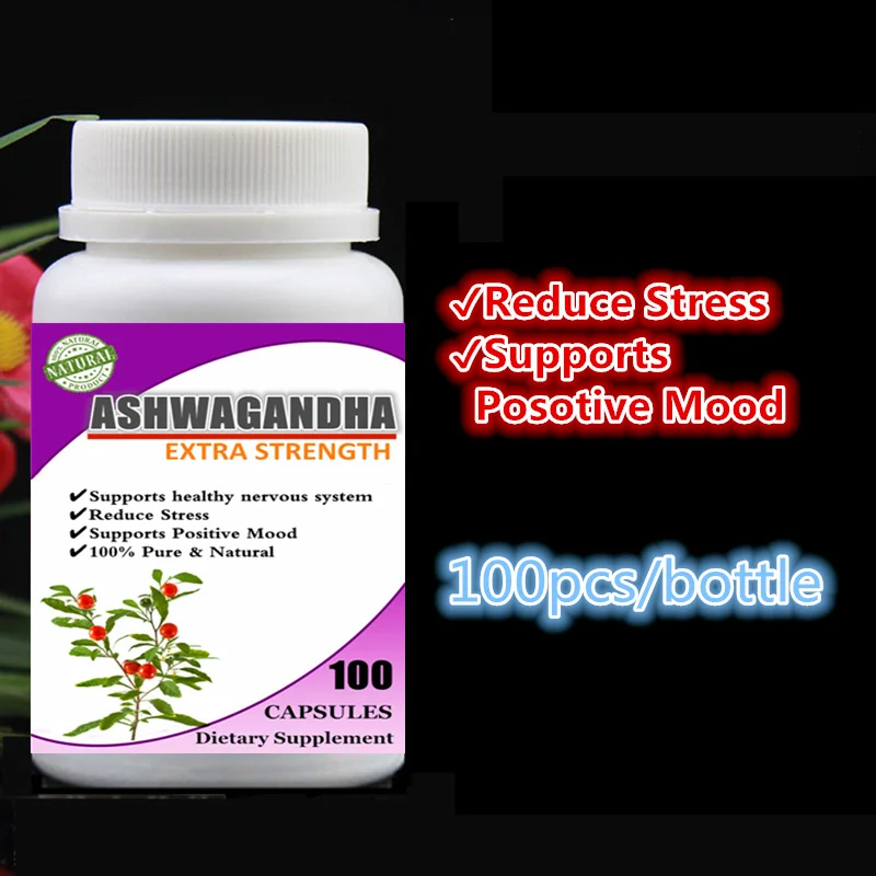 Pure Ashwagandha Root Extract Supplement Withania Somnifera For Reduce Stress and Anxiety Supports Positive Mood 100pcs/bottle 100pcs bottle ahcc supplement powerful supports immune health liver function maintains natural killer cell activity