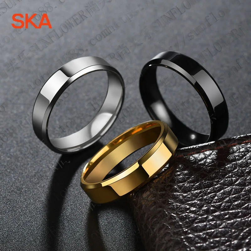 

SKA Ring Men 6MM Mirror Polishing Wedding Rings for Men 316L Stainless Steel Fashion Jewelry S-R184