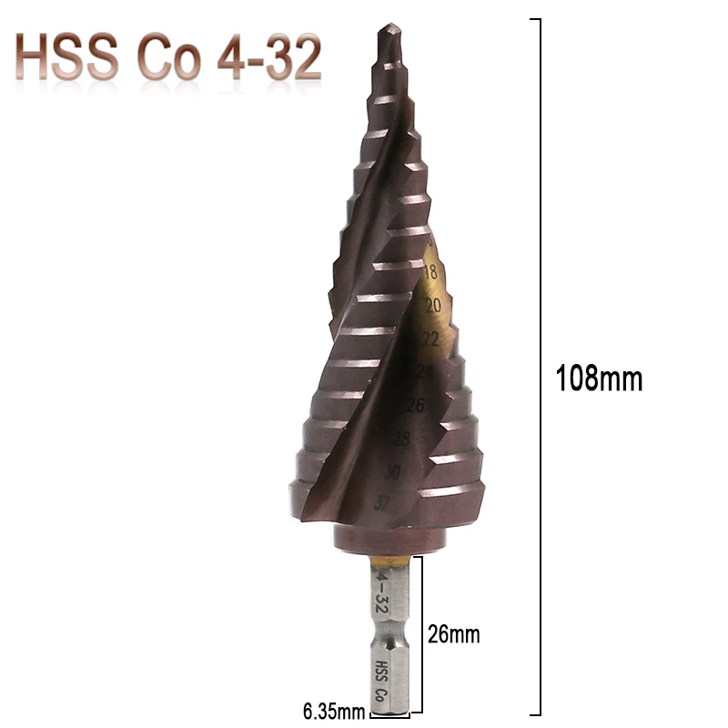 Метрическая спиральная флейта форма отверстие резак 4-12 мм 4-22 мм 4-32 мм HSS сталь конусное сверло набор HSS Co M35 стальная ступенчатая заточка - Цвет: 4-32mm