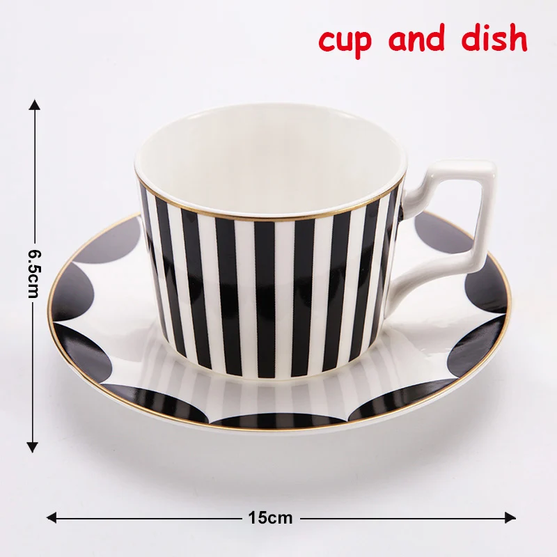 Костяного фарфора набор посуды в черную и белую полоску дизайн плоская тарелка для стейка кофейная чашка и блюдо десерт поднос золотой край Посуда для напитков - Цвет: cup and dish