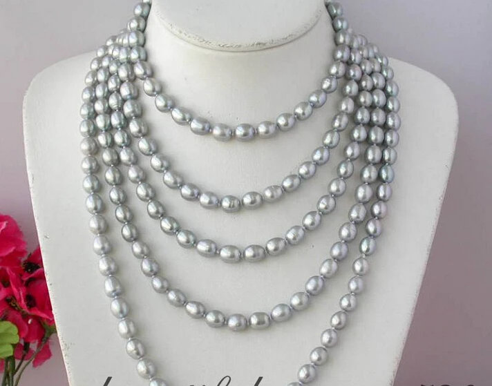 

shipping>>>>z2199 100" 11mm gray rice freshwater pearl necklace