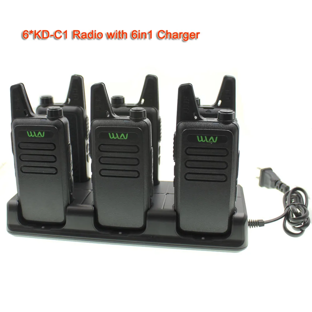 

6PCS Mini Walkie Talkie WLN KD-C1 Transceiver UHF 400-470Mhz Portble Two Way Radio 5W 16 Channel with 6in1 Charger Desktop