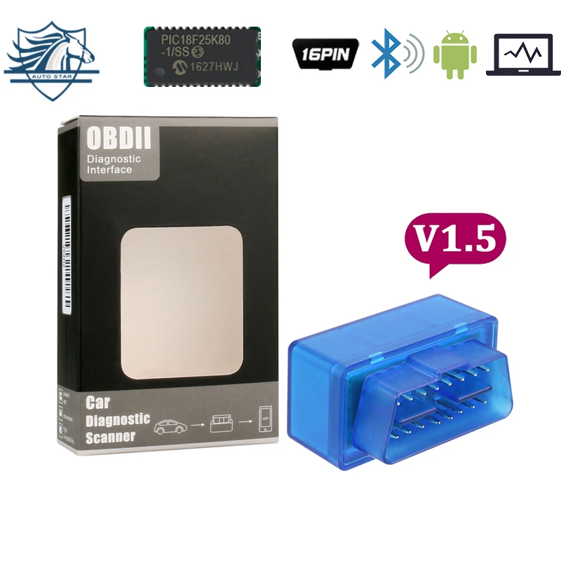 

ELM327 V1.5 Bluetooth OBD2 Scanner Obd II Diagnostic Tool Automotive Scanner PIC18F25K80 Car Can Bus For Android Windows