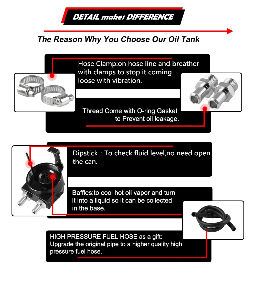 Универсальный озадаченный алюминиевый маслоуловитель резервуар/масляный бак с 9 мм и 15 мм фитингами и масляный щуп OCC024