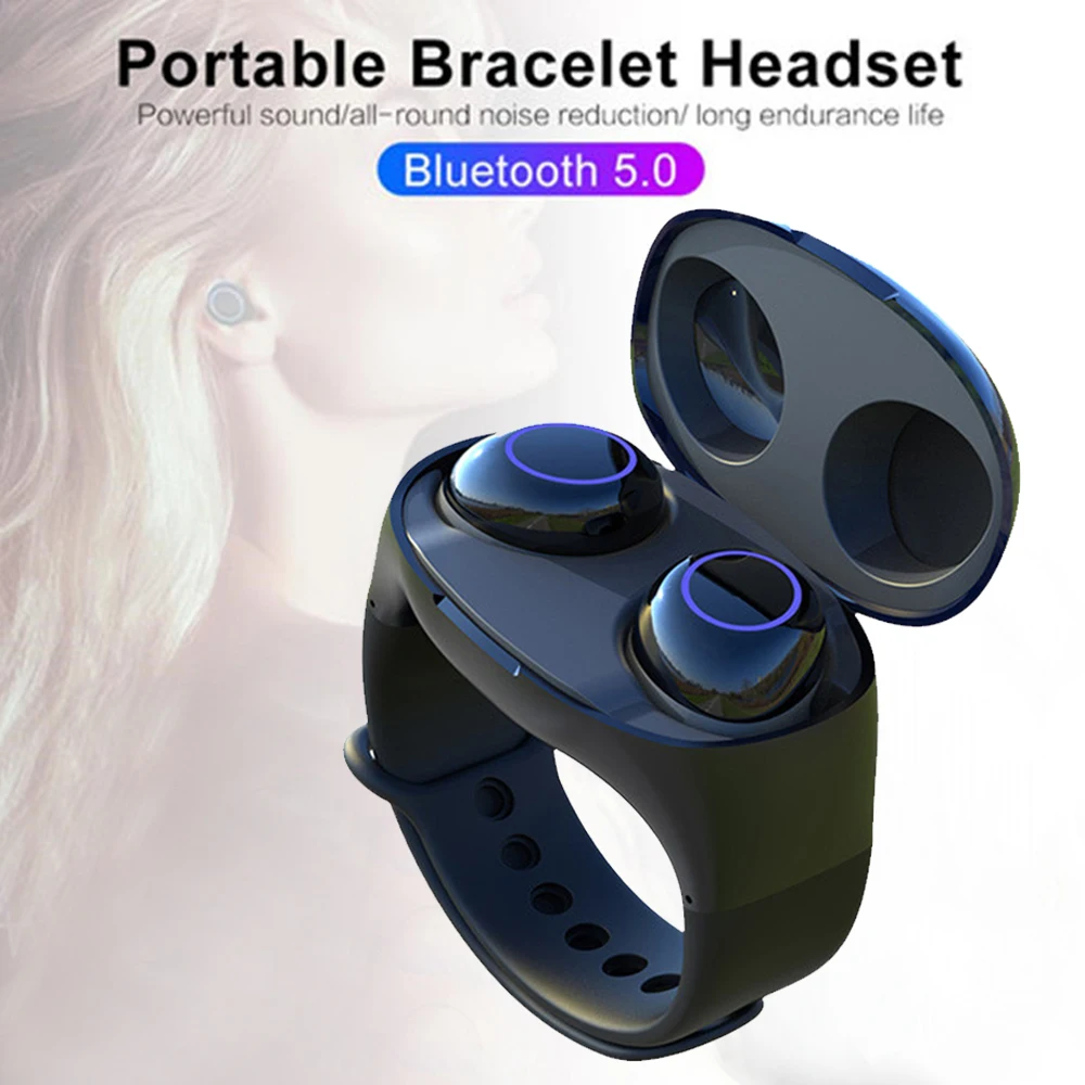 

Wireless HM50 Headset TWS In-ear Earphones Sport mini Smart Bracelet Watch Bluetooth 5.0 Smartband Headphones Headset Bracelet
