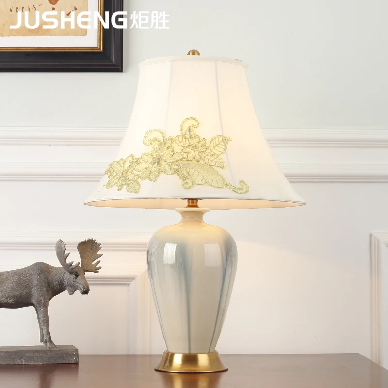 JUSHENG American Countryside Ceramic Bedside Lamp Chinese Bedroom Living Room Desk Lamp 110-240V AC
