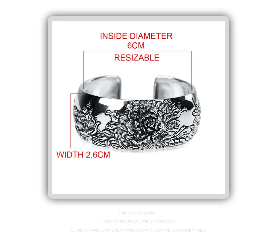 JIASHUNTAI Ретро 925 пробы серебряные браслеты для женщин цветок лотоса винтажные серебряные ювелирные изделия женские ручной работы открытие