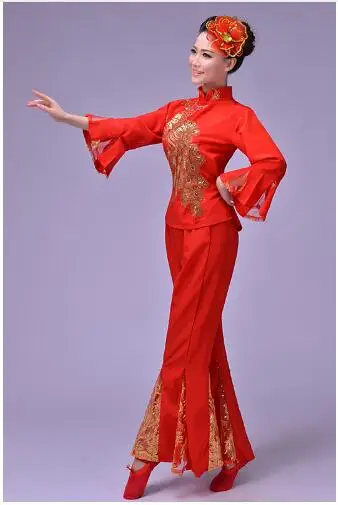 (0146) 2016 new autumn fan dance CHinese folk dance red yangko dance clothing red Phoenix embroidery pattern stage costumes