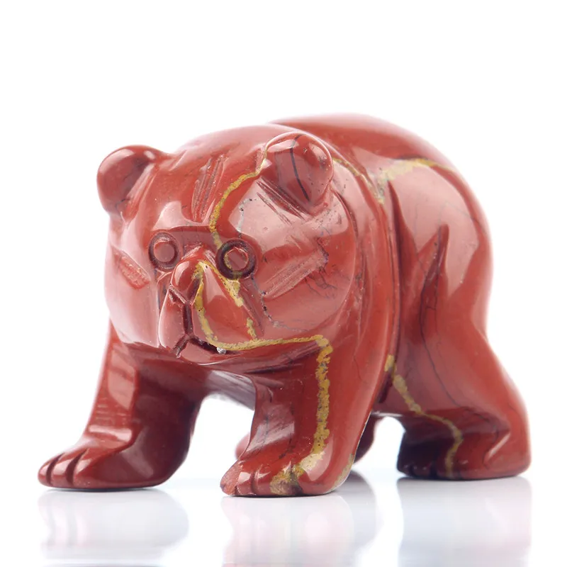 1,5 дюймов Натуральный камень полудрагоценным камнем резные Симпатичные медведи с украшением в виде кристаллов качественный браслет рейки ремесел бусы Бесплатный чехол - Цвет: Red Jasper