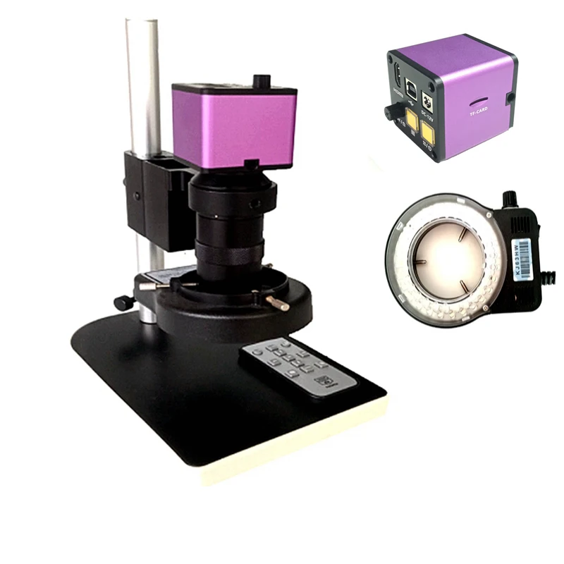 

remote control 1080P 16MP HDMI video USB electron microscope camera 8X-130X C-Mount lens 56 Led ring light microscope brack