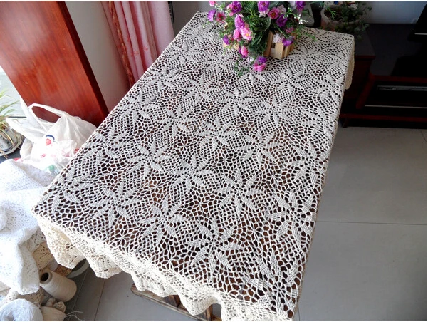 White Cotton Lace Crochet Tablecloth Embrodiry Pastoral Hollow Table Cover SP 