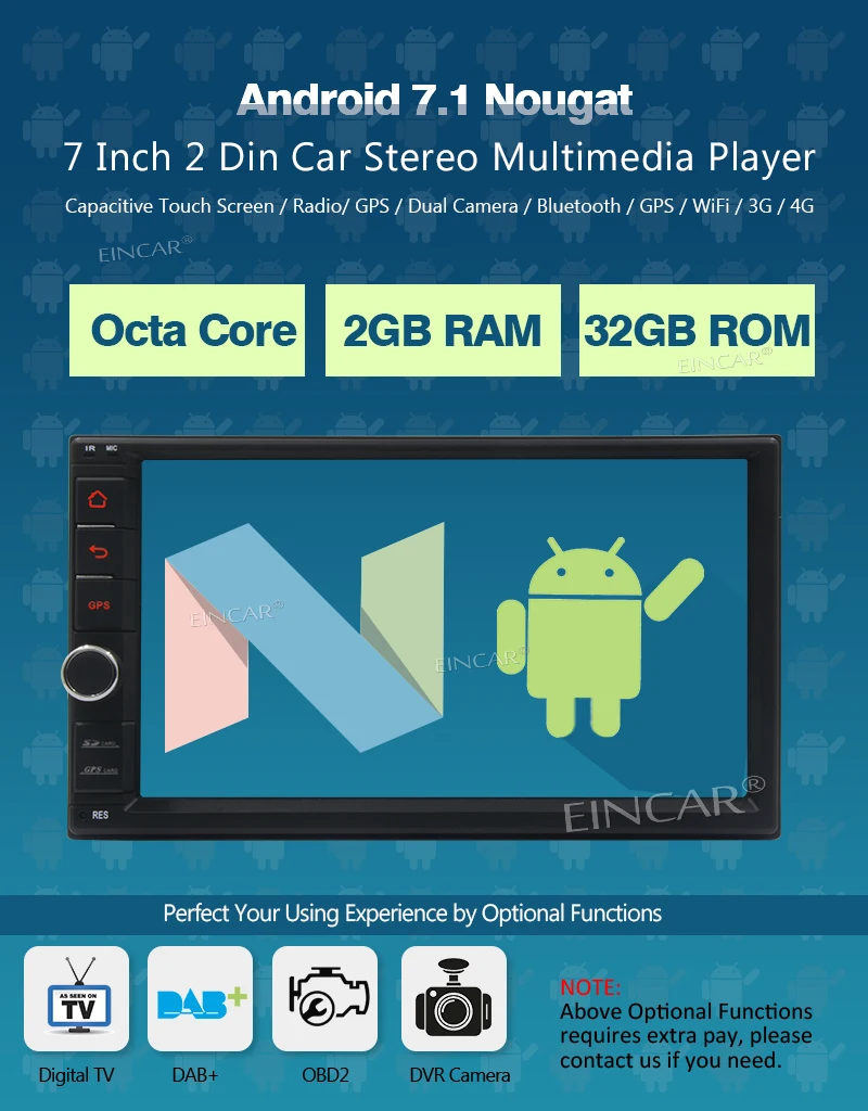 Sale EinCar Android 7.1 Octa Core Touch Screen Car Stereo 2Din Radio GPS radio Support WiFi/USB/SD/Bluetooth Backup Camera Included 3