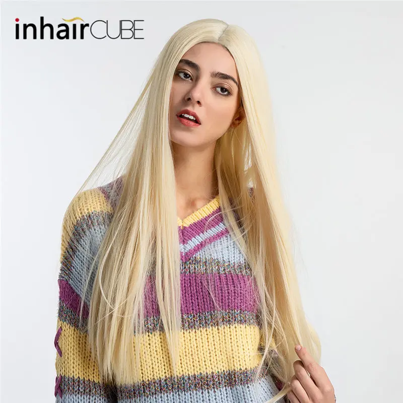 INHAIR cube, 27 дюймов, волнистый передний парик, длинные волосы, Омбре, имитация кожи головы, синтетические парики, средняя часть, Сеть волос