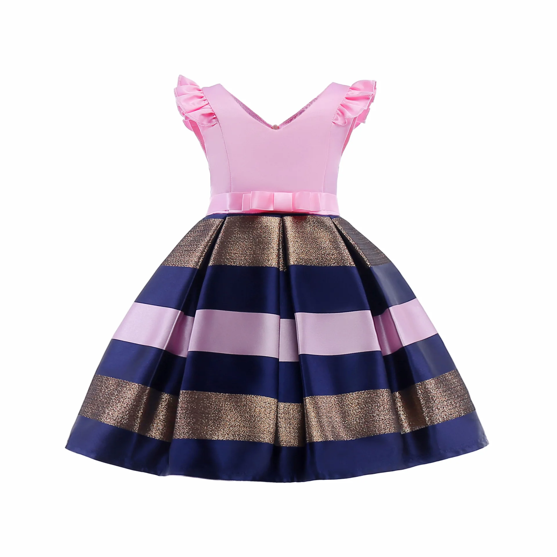 Платья для девочек в европейском стиле, летнее платье для девочек детская одежда для девочек в полоску, платье принцессы для выпускного вечера для детей возрастом от 2 до 10 лет, 3 цвета - Цвет: pink