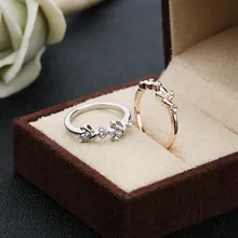 2019 Rose Gold Cor Prata Cubic Zircon Folha Design Presentes de Casamento Anel de Noivado Para As Mulheres Senhoras Jóias Bijoux Anillos Mujer(China)