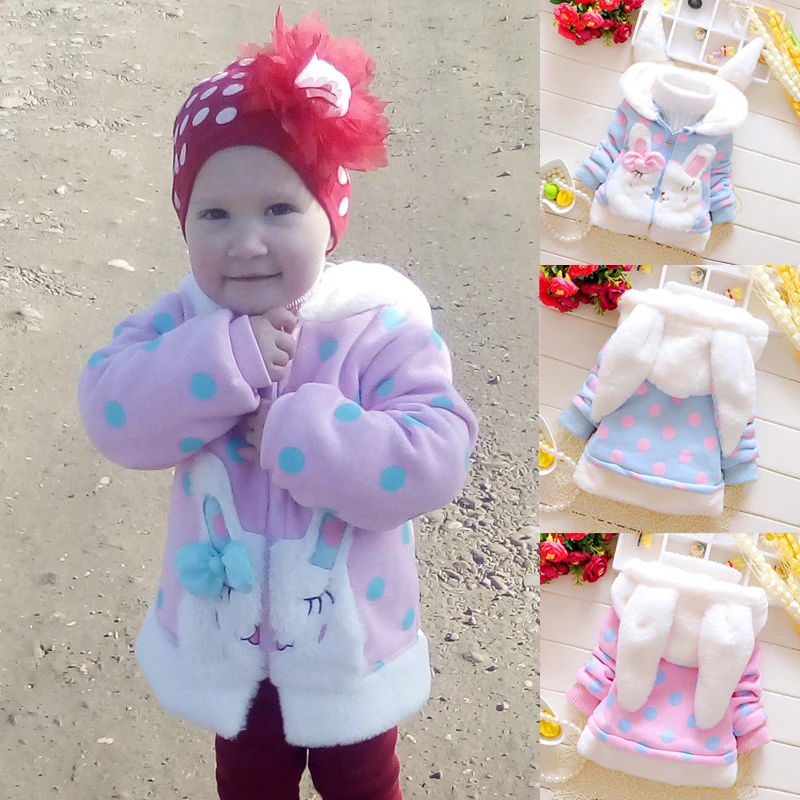 

Bunny Ears Child Girls Christmas Winter Coat Pink Fleece Warm Pageant Party Jacket Snowsuit Baby Hooded Outerwear Kids Clothes