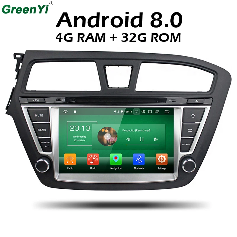 

4GB RAM 1024*600 Octa Core Android 8.0 Car GPS DVD Player Fit For HYUNDAI I20 2015 2016 Bluetooth Radio Stereo DVR 4G Map Navi