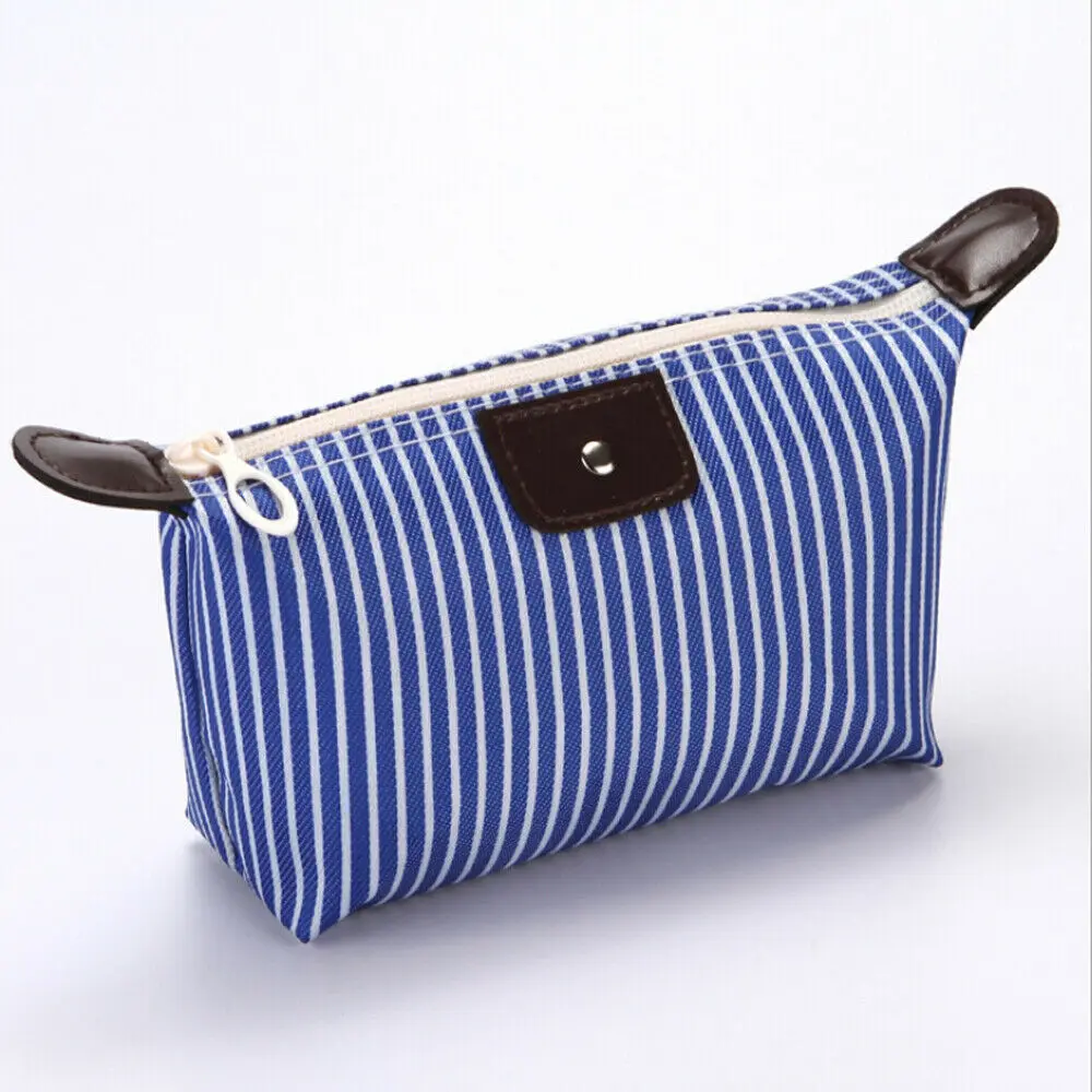 Женская модная сумка для макияжа многофункциональная Повседневная дорожная сумка-клатч в полоску - Цвет: Синий
