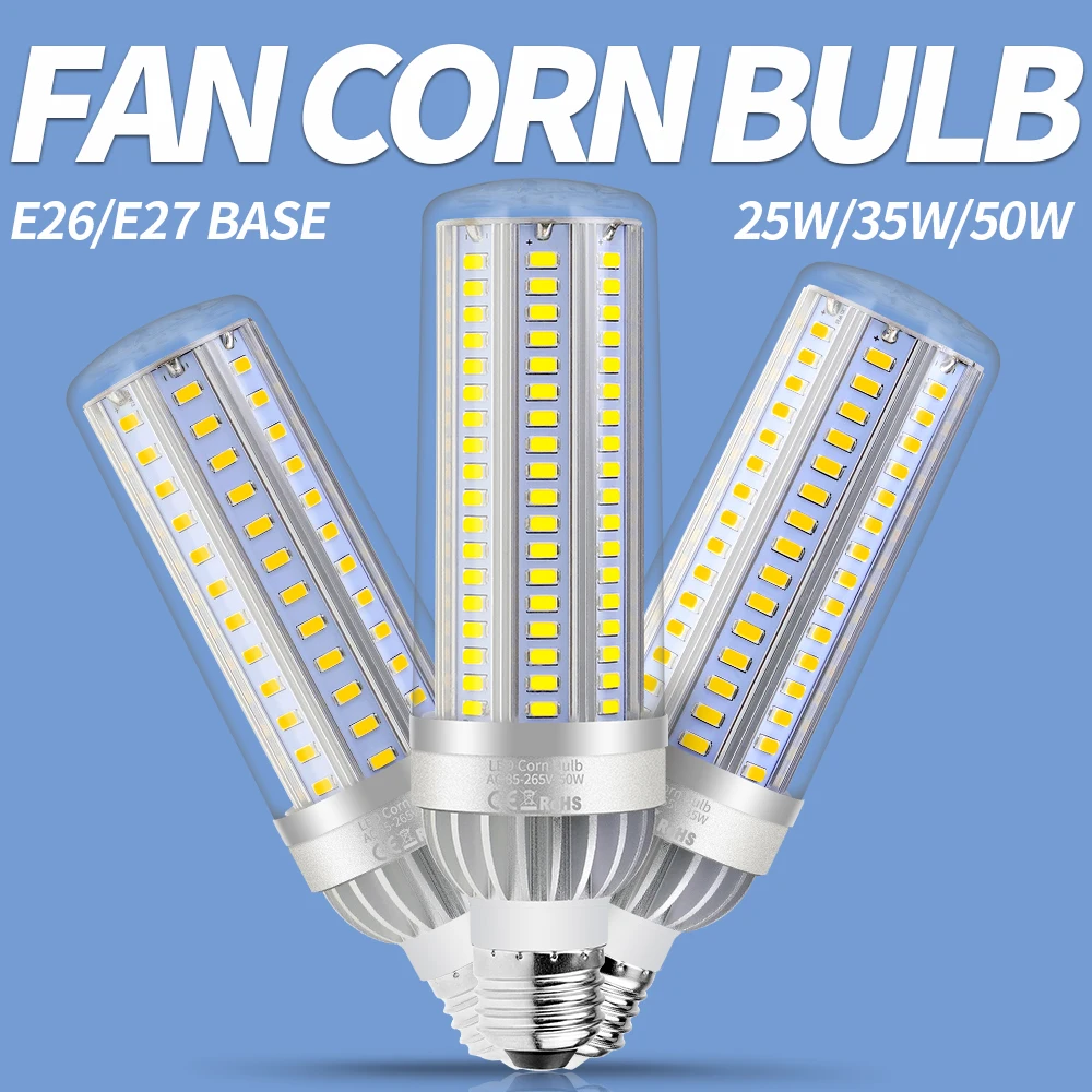

5730 SMD Corn Bulb E26 LED Lamp 220V Led Light E27 High Brightness Led Lights Bulb 25W 35W 50W Fan Cooling Lampadas AC 85-265V
