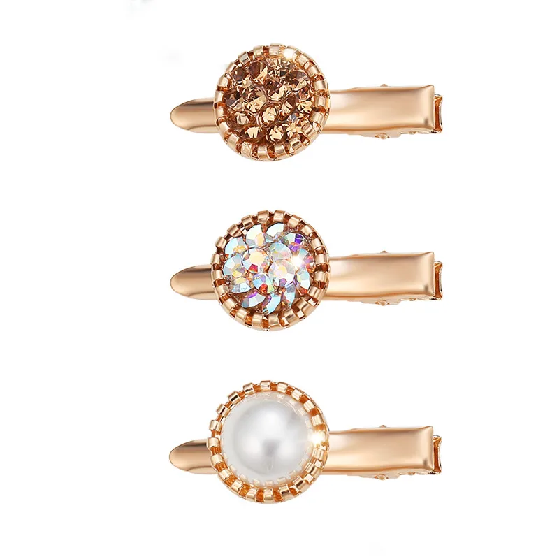 

CHIMERA Crystal Gold Hairpin 3Pcs/set Small Mini Duckbill Clip Trendy Shiny Alloy Pearl Metal Side Bangs Hair Clips Ornaments