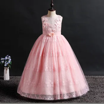 

2019 New Children Girl Lace Flowers Party Birthday Long Dress Girls Kids Princess Wedding Dresses Vestidos Costumes Clothes