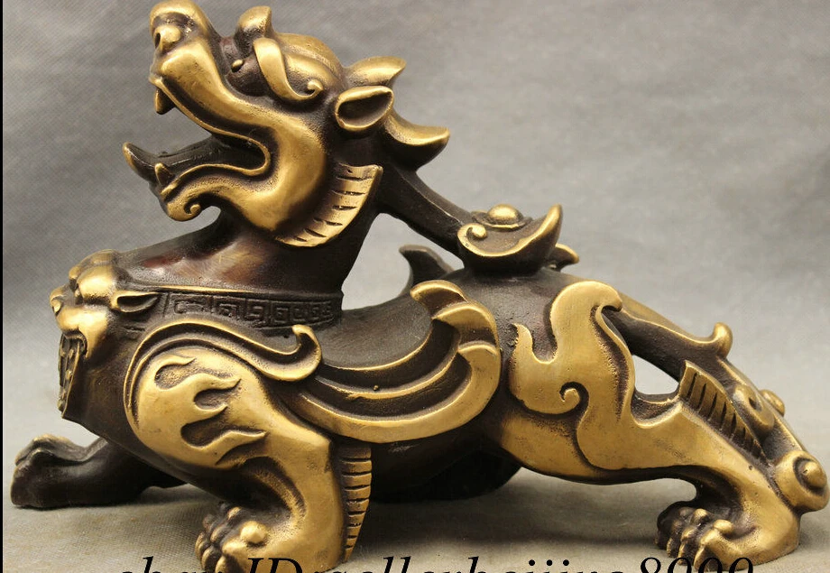 

11" Folk Chinese Bronze BiXie Dragon Unicorn Sculpture RuYi PiXiu Lion Statue