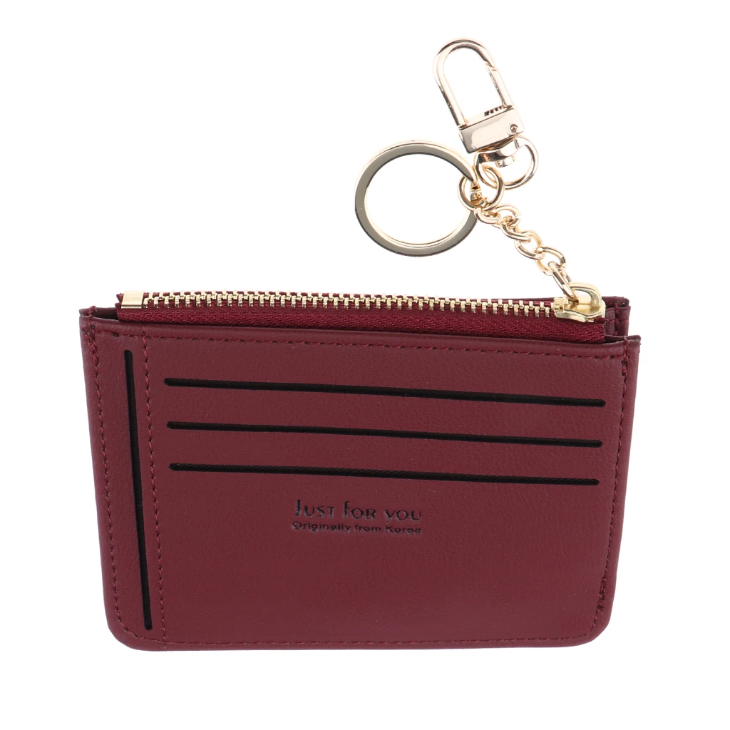 Womens Slim PU Leather Card Holder Front Pocket Wallet Change Purse Keychain Ring billetera mujer cartera mujer