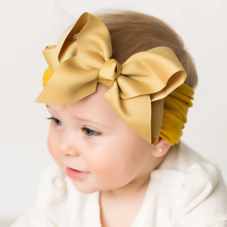 

Kids Nylon Headban Large Ribbon Bow with Soft Nylon Headbands Children Bowknot Turban Wide Hairband Baby Headwrap bebes headwear