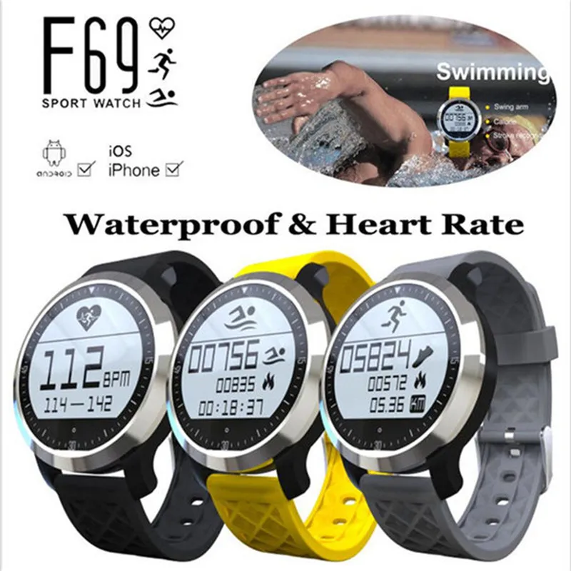 Fashion Intelligent F69 Bluetooth V4 0 Smart SportWatch Waterproof Healthy Heart Rate Wristband Running Bracelet For