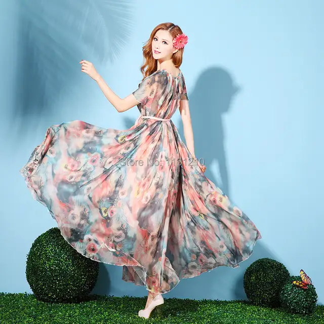Summer Floral Chiffon Holiday Beach Bridesmaid Butterfly Sleeved