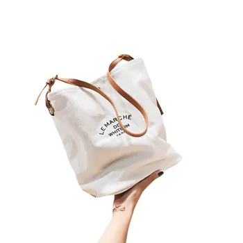 

Casual Style Bag Tote Women Lady Vintage Letter Print Bag for women 2019 Fashion Hasp Zipper Canvas Single Shoulder Bags Daypack
