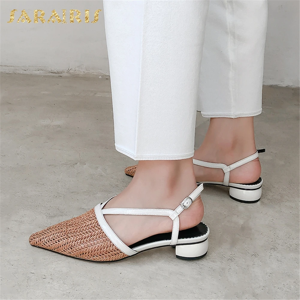 

Sarairis New Arrivals High Quality Buckle Strap Summer Pumps Woman Shoes Square Heels Pointed Toe Concise Shoes Woman Pumps