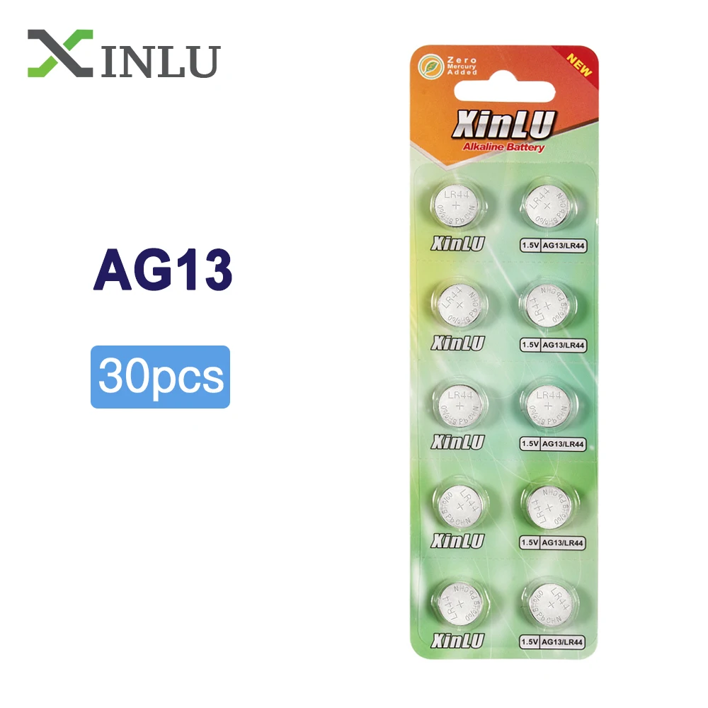 30pcs/pack AG13 LR44 357 Button Batteries R44 A76 SR1154 LR1154 Cell Coin Alkaline Battery 1.55V