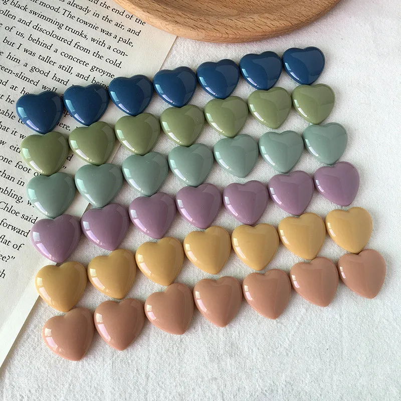 

Vintage style 50pcs/lot color print cartoon hearts shape flatback resin beads Diy jewelry earring/garment pendant accessory