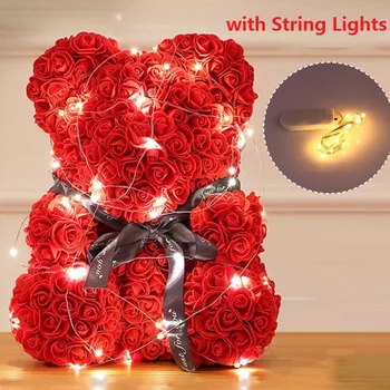 

40CM Romantic Rose Bear Cub Forever Artificial Rose Anniversary Mother's Day Valentines Gift with String Lights Dropshipping