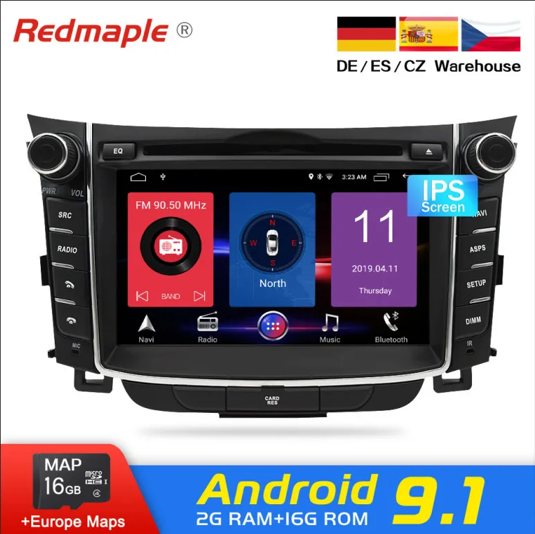 Ips Android 9,0 автомобильный DVD стерео радио gps мультимедийный плеер для hyundai i30 Elantra GT 2012 2013 Авто навигация - Цвет: Android 9.1