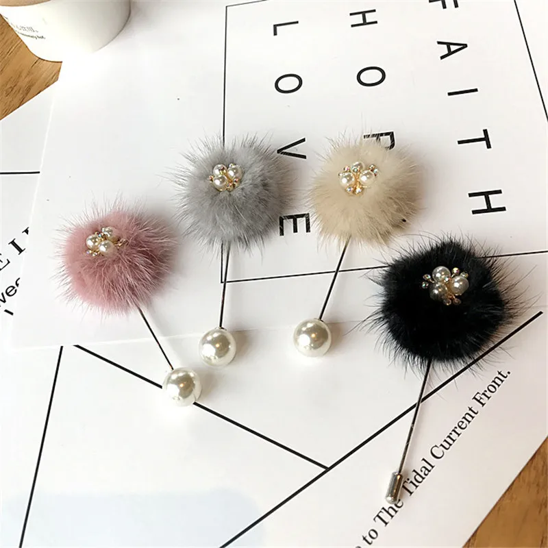 

Korea Handmade Modern Mink hair Simulated Pearl Woman Brooches Pins Badge Fashion Jewelry Accessories Fall Winter-YHGWBH021F