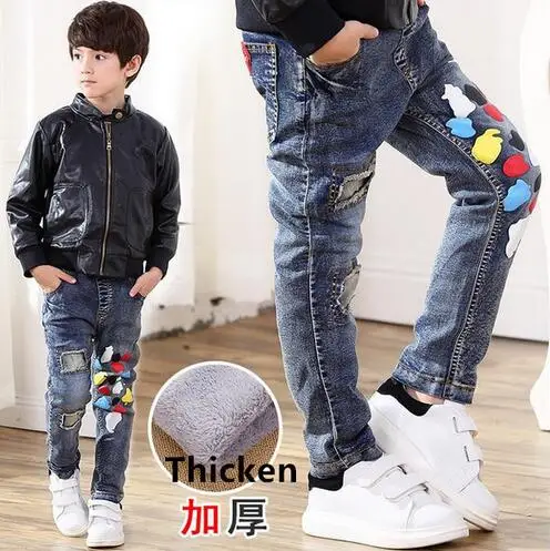 2018 boys new winter jeans jeans kids double-deck fleece fashion denim jeans boys child soft warm CASUAL colorful pants trousers