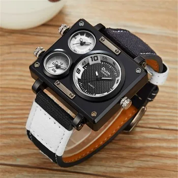 

Mens Watches Top Brand Oulm 3595 Fashion Design Canvas Strap 3 Time Zone Big Japan movt Quartz Casual Wrist Watch Erkek saat