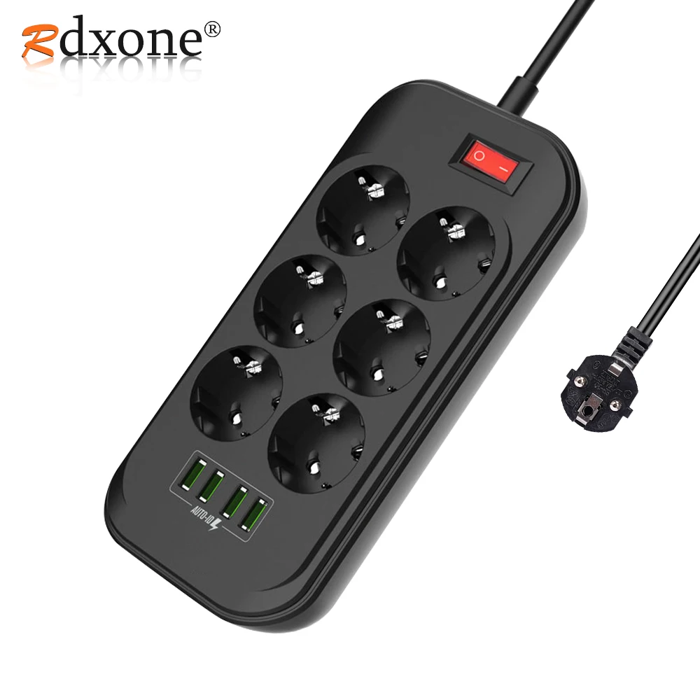 Rdxone ЕС умная розетка питания 4 USB 6 розетки переменного тока 2 м шнур настенное